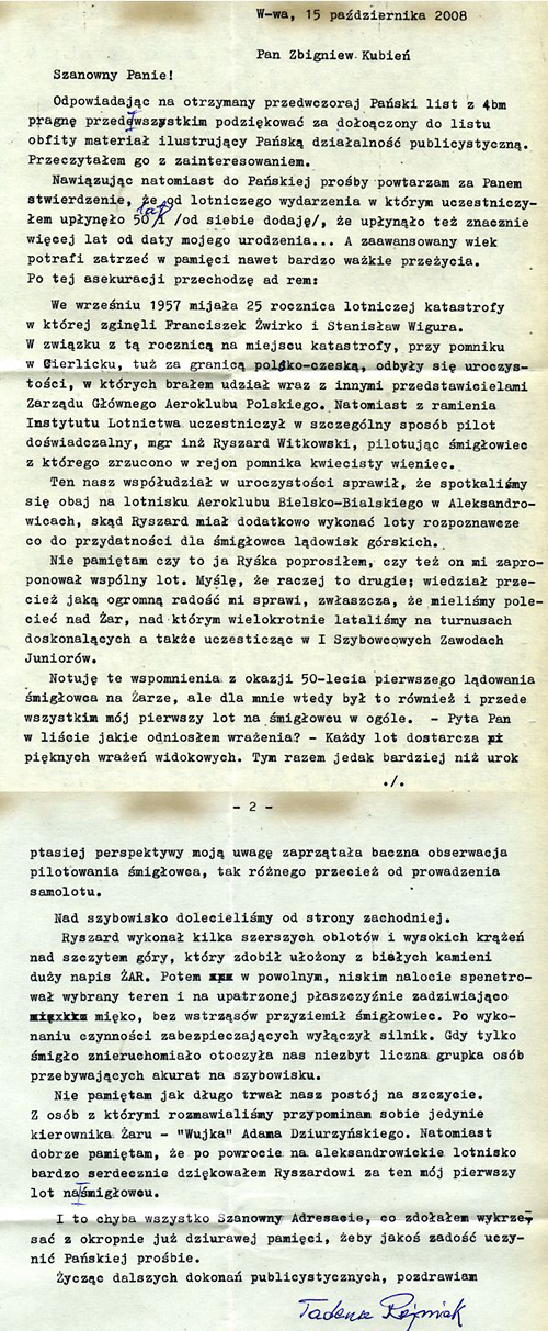 Relacja drugiego uczestnika historycznego ldowania na arze - Tadeusza Rejniaka